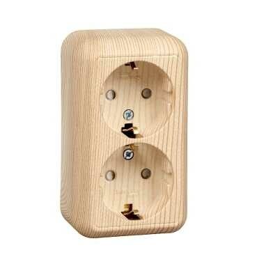 Розетка 2-м ОП Прима 16А 250В защ. шторки с заземл. изол. пласт. (розн. упак.) сосна SchE RA16-214I-7I APC