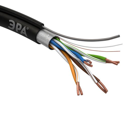 Кабель витая пара F/UTP кат.5E 4х2х24 AWG CU PE+ТРОС OUTDOOR (уп.305м) Эра Б0044690