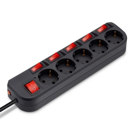 Удлинитель с сетевым фильтром 5х5м 500SH-5-SW-B черн. (коробка) BURO 1159730