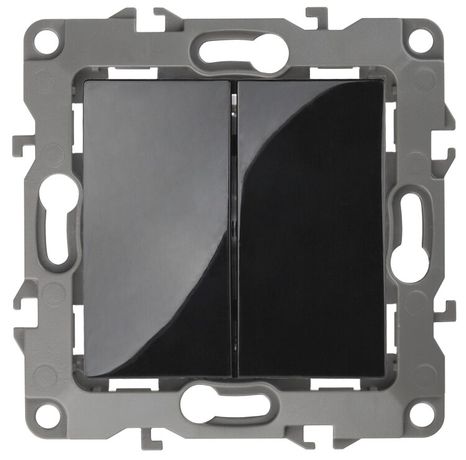 Выключатель двухклавишный скрытого монтажа чёрный 10А 250В автоматические (безвинтовые) ЭРА 12 12-1104-06 - Б0014650