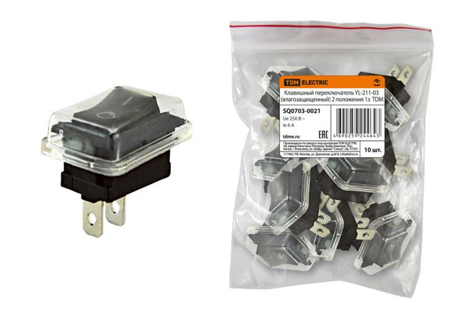 Клавишный переключатель YL-211-03 черный (влагозащищенный) 2 положения 1з | SQ0703-0021 TDM