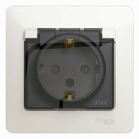 Розетка 1-м СП Glossa 16А IP44 с заземл. защ. шторки крышкой в сборе перламутр. SE GSL000648 APC