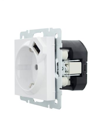 Розетка 1-м СП Vesna с заземл. заряд. устройством USB механизм бел. LEZARD 742-0288-181