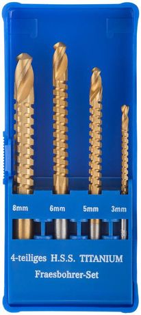 Сверло-фреза универсальное титановое покрытие, набор 4 шт (3, 5, 6, 8 мм) - 36414 РОС