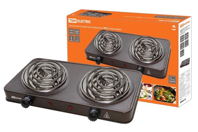 Электроплитка двухконф. ЭПС2 230 В, 2х1 кВт, спираль, коричневая, | SQ2504-0015 TDM