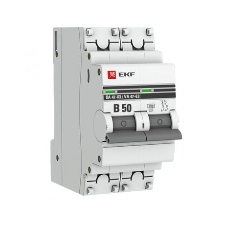Автоматический выключатель 2P 50А (В) 4,5kA ВА 47-63 EKF PROxima - mcb4763-2-50B-pro