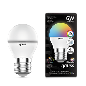 Лампа светодиодная LED 6 Вт 440 лм RGBW шар P45 E27 AC 220В и димирование от пульта Black Gauss - 105102406