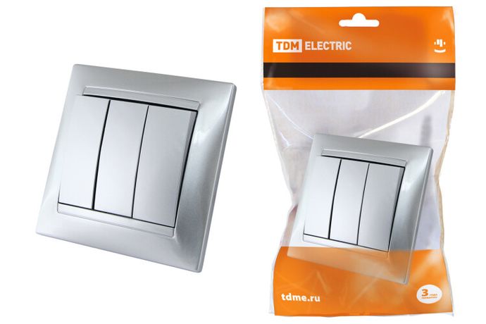 Выключатель 3-х кл. 10А серебр. металлик "Лама" | SQ1815-0203 TDM