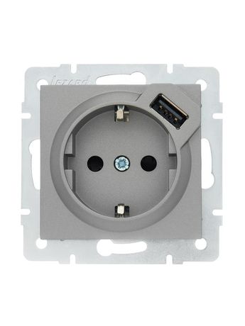 Розетка 1-м СП Vesna с заземл. заряд. устройством USB механизм платина LEZARD 742-3588-181