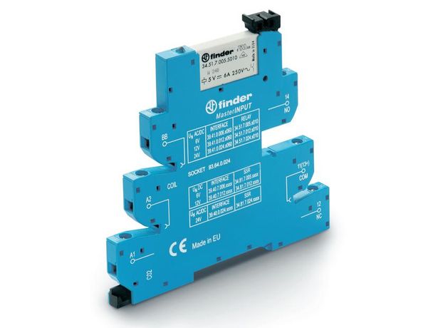 Интерфейсные модули реле MasterINPUT: Электромех. реле, Винтовые клеммы, Контакты AgNi+Au, 1 группа конт.6A, 6VAC/DC - 394100065060 FINDER 39.41.0.006.5060