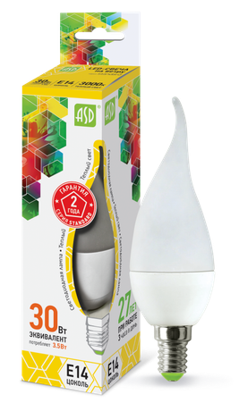 Лампа светодиодная LED-СВЕЧА НА ВЕТРУ-standard 3.5Вт 230В Е14 3000К 320Лм | 4690612004730 ASD
