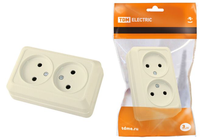 Розетка двойная 2П открытой установки IP20 10А 250В (керамика) сл. кость "Ладога" | SQ1801-0212 TDM