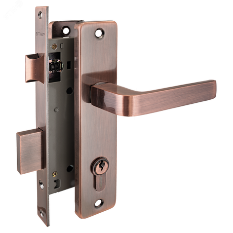 Замок врезной цилиндровый с ручками для деревянных дверей АЛЛЮР 126/1 AC старая медь - 1072 ПТК