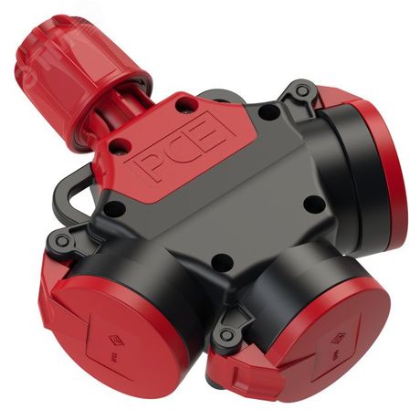 Тройник из твердой резины 16A/250V/2P+E/IP44 сподпружиненными крышками и индикацией - 00-00024858 PCE AlpenBox 253642-s AlpenBox арт. 00-00024858