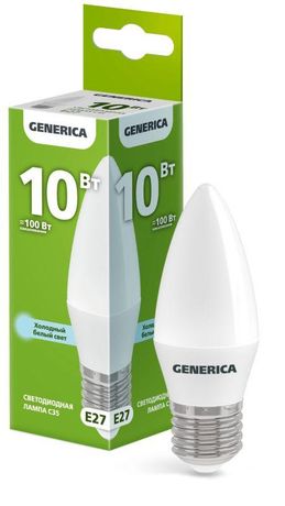 Лампа светодиодная C35 свеча 10Вт 230В 6500К E27 GENERICA - LL-C35-10-230-65-E27-G IEK