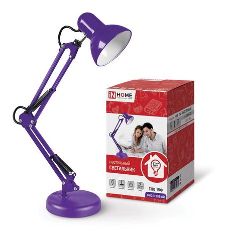 Светильник настольный под лампу на основании + струбцина СНО 15Ф-E27 230 В ФИОЛЕТОВЫЙ IN HOME - 4690612035871