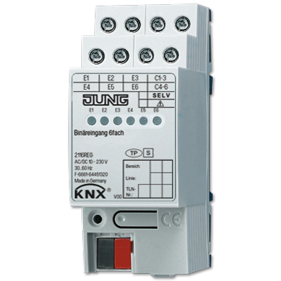 Бинарный ввод, 6 каналов, монтаж на DIN-рейку, 2 модуля; KNX | 2116REG Jung