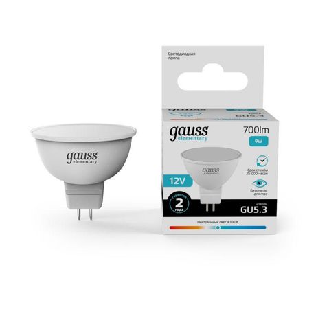 Лампа светодиодная LED 9 Вт 700 лм 4100К софит MR16 нейтральный GU5.3 AC/DC 12В низковольтная Elementary Gauss - 11529