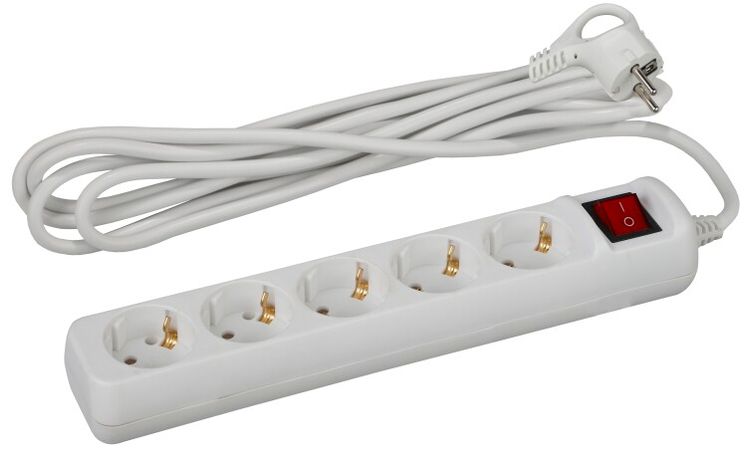 Удлинитель электрический с заземлением выключателем 5 розеток м ПВС 3x0,75мм2 10А UX-5es-5m ЭРА - Б0035758