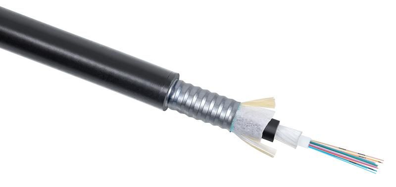 Кабель волоконно-оптический 50/125 (OM2) многомодовый, 8 волокон, loose tube, бронированный стальной лентой, для внешней прокладки (-50C ~ +70), PE, черный, (F50080118B) - 7742c Cabeus