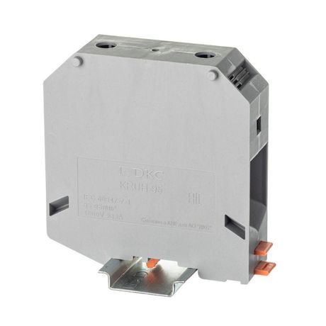 Клемма проходная , винтовой зажим, 2 точки подключения, 95 кв.мм, серая - KRUH-95 ДКС