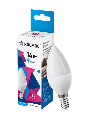 Лампа светодиодная LED 14Вт Свеча 220В Е14 D37х110 4500К белый 1260 лм - LkecLED14wCNE1445 Космос