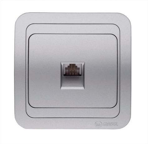 Розетка телефонная 1-м СП Mimoza 16А IP20 серебр./серебр. Makel 23414