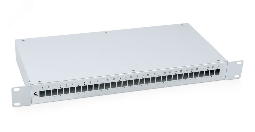 Кросс бокс оптический FO-19-32SC 19дюйм на 32 SC LC duplex со сплайс-кассетой и КДЗС без пигтейлов проходных адаптеров Cabeus 7935c