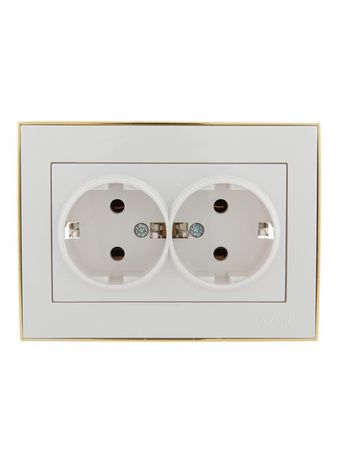 Розетка 2-м СП Rain с заземл. керамика зол. боковой вставкой бел. LEZARD 703-0226-127
