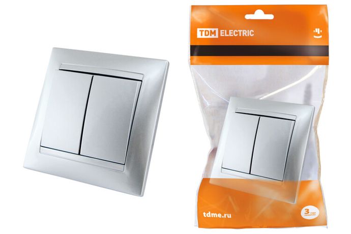 Выключатель 2-х кл. 10А серебр. металлик "Лама" | SQ1815-0202 TDM