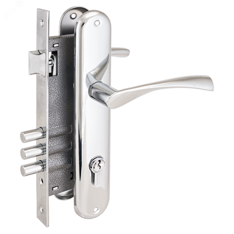 Замок врезной цилиндровый с ручками для деревянных дверей, АЛЛЮР 0203 CP хром - 1016 ПТК