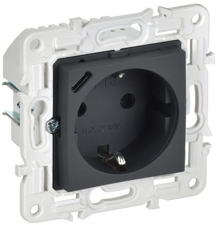 Розетка SKANDY 18Вт 16А с заземл. защ. шторки USB C SK-R17G графит IEK SK-R14-16-U14-018-K53