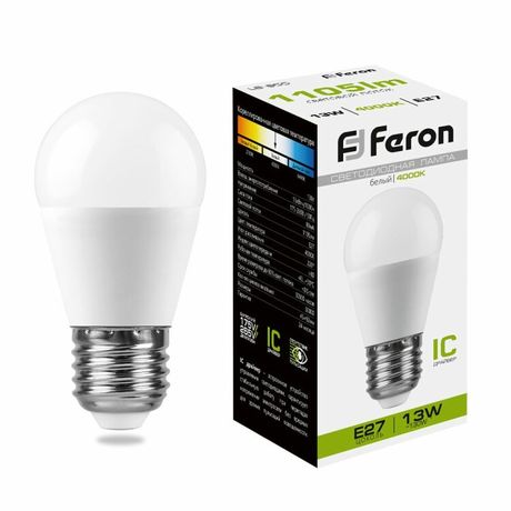 Лампа светодиодная LED 13вт Е27 белый матовый шар - LB-950 FERON 38105