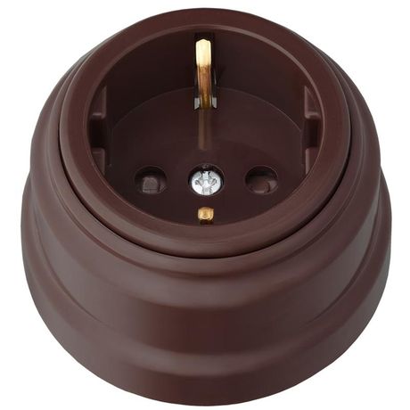 Розетка 1-м ОП РЕТРО 16А с заземл. со шторками Bylectrica РА16-0206 шоколад
