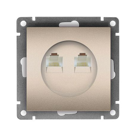 Розетка компьютерная двухместная UNIVersal серия Афина с/у, 1А, RJ45, шампань (еврослот), механизм - A1086-Br Союз