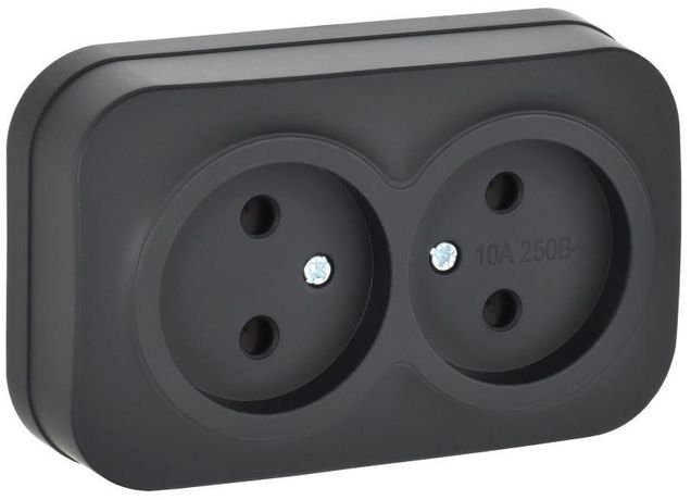 Розетка 2-м ОП GLORY РС22-2-ХЧм 10А без заземл. защ. шторок черн. матов. IEK ERH20-K02M-10