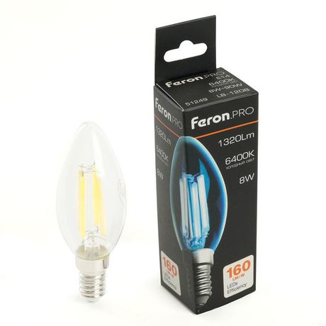 Лампа светодиодная LED 8вт Е14 дневной свеча FILAMENT .PRO - 51249 FERON