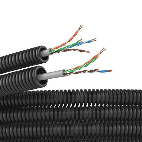 Электротруба ПНД гибкая гофрированная д. 16 мм, цвет черный, с кабелем витая пара 5EU/UTP нг(А)-HF, 25 м | 7EU71625B DKC ДКС