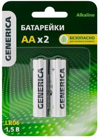 Батарейка щелочная Alkaline LR06/AA (2шт/блистер) | ABT-LR06-ST-L02-G GENERICA IEK