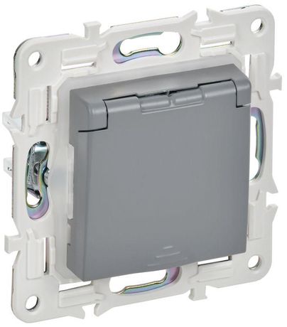 Розетка 1-м SKANDY 16А IP44 с заземл. защ. шторки крышкой SK-R11Gr сер. IEK SK-R16-16-44-K03