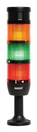 Сигнальная колонна 70 мм, 3 цвета (красный, зелёный, жёлтый), с зуммером, светодиод LED, пласт. патрубок 100 мм основанием, 24В AC/DC, IP40 - IK73L024ZM01 EMAS