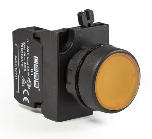 Кнопка нажимная круглая желт. (1НО) EMAS CP100DS