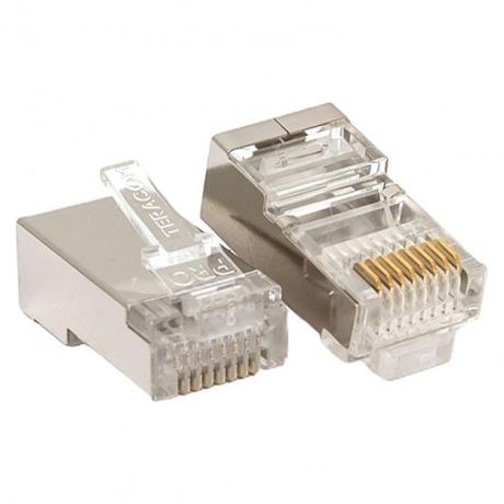 Коннектор RJ-45 TERACOM PRO экранированный 8P8C 30мкд Cat.5E универсальный (1 упак. - 20шт.) TRP-PLUG-5EFTP-20 EKF