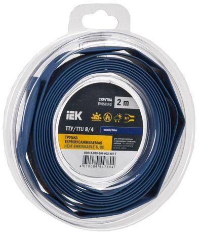 Трубка термоусадочная ТТУ нг-LS 8/4 синяя (2м/упак) IEK | UDR12-008-004-002-K07-T