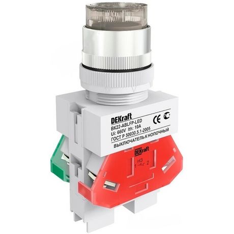 Выключатель кнопочный LED ABLFP ВК-22 d22мм 24В AC/DC бел. DEKraft 25068DEK APC