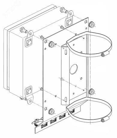 Кронштейн крепления для гермокоробок КМ-4, КМ-5, КМ-6, блоков питания БПУ-1 на квадратные и круглые опоры , 115 135 мм - 40054 Тахион КС-2