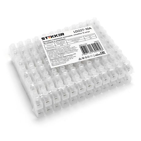 Колодка клеммная винтовая, линейка 12 штук, полиэтилен, Stekker - 39079 FERON LD227-10A