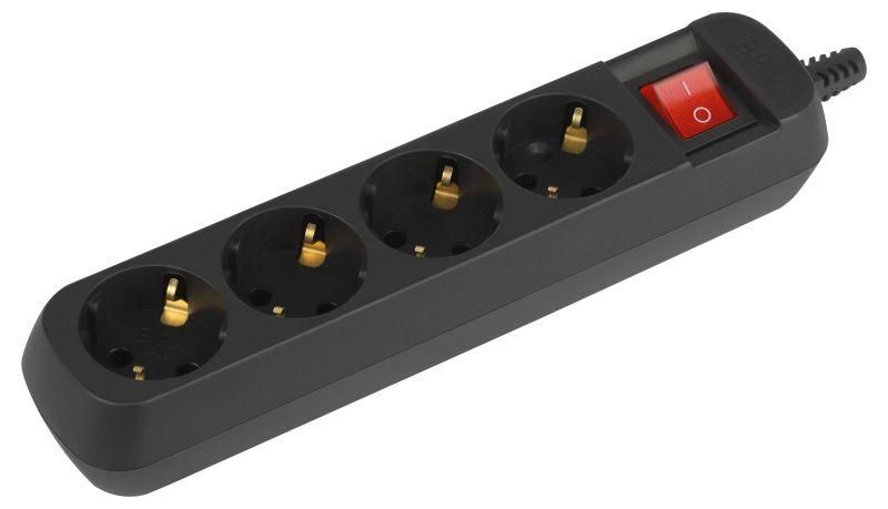 Колодка ЭРА KX-4es-B 4 розетки с зазeмлением выключателем черная | Б0061734