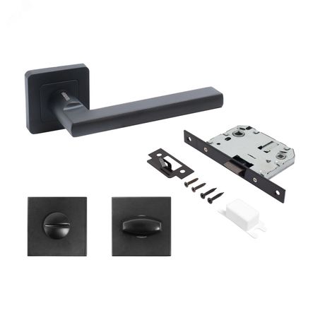 Комплект ручек и защелка АЛЛЮР АРТ ВЕНСАН BL+L7050S BL+BK-S1 BL (26150/S7050) матовый черный с фикс - 15201 ПТК