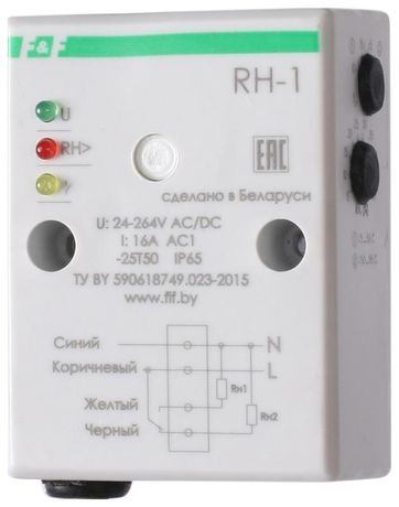 Реле контроля влажности RH-1 (четырехфункциональный встроен. датчик монтаж на плоскость) 230В 16А 1NO/NC IP20 F&F EA07.003.001 Евроавтоматика